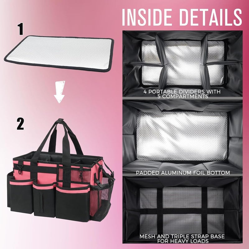 SCAVATA Wearable Cleaning Caddy, Cleaning Caddy Supplies Organizer with Handle & Shoulder Straps for Housekeepers, Under Sink & Car Cleaning Tool Organizers Bag with 4 Foldable Divider (OleanderRed) - Image 5